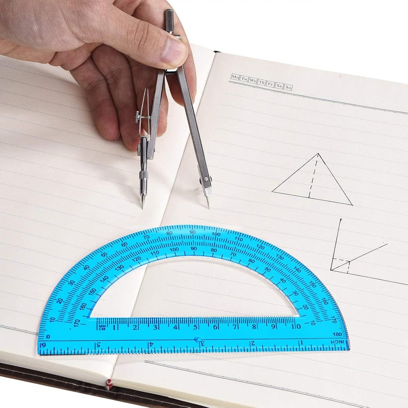 Tdfronien Students Geometry Math Set, Drawing Compass and 6 Inch Transparent Swing arm Protractor 180 Degree Math Protractor (Blue) - Image 4